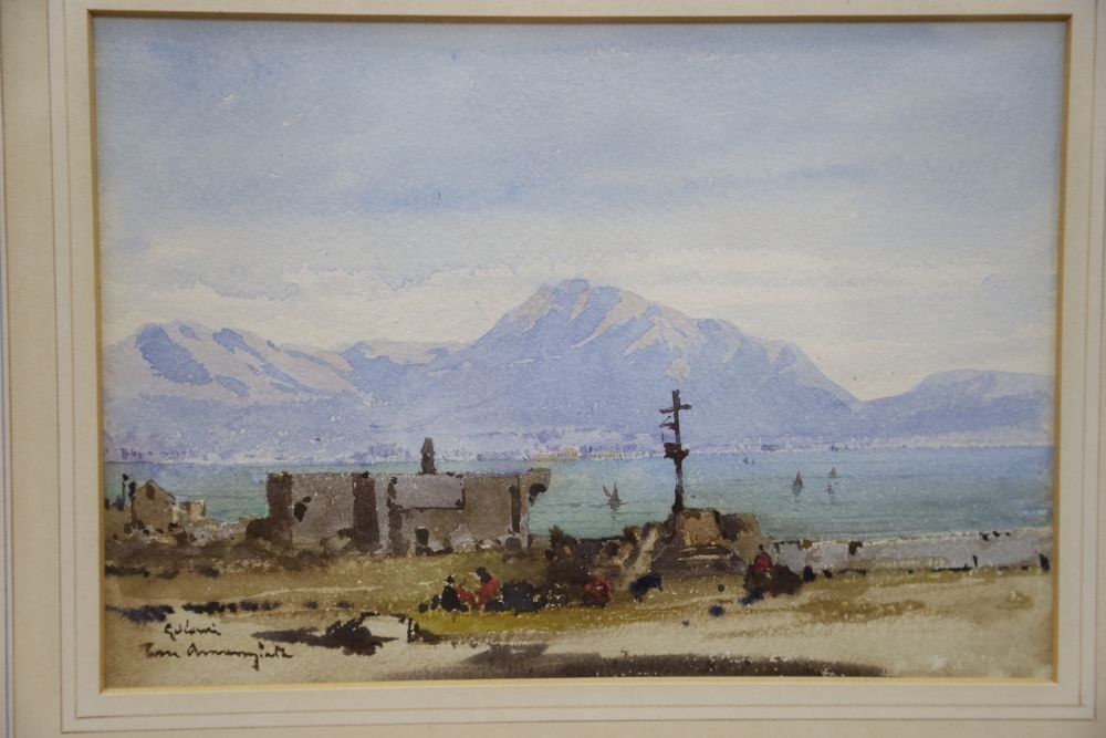 Conrad H.R. Carelli, watercolour, Italian lake scene, 17 x 25cm